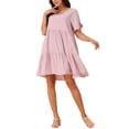 thumbnail image 4 of Vestido casual de mujer con cuello en V, estilo babydoll, con bolsillos, mangas cortas con volantes, lazo y fluido, vestido de playa rosa S, 4 of 5