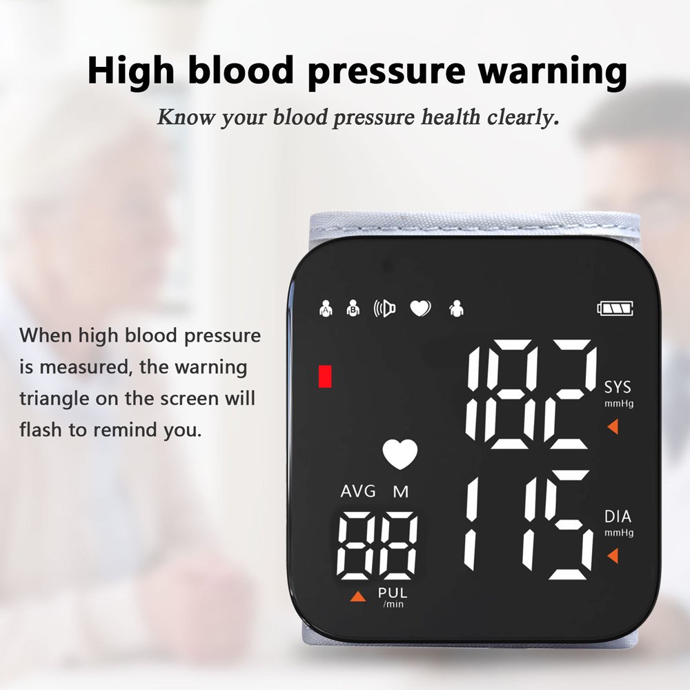 Monitor de presión arterial automático de muñeca, brazalete ajustable, monitor digital portátil de presión arterial y frecuencia cardíaca, monitor de presión arterial con pantalla LCD grande y voz, para hogar y viajes 3