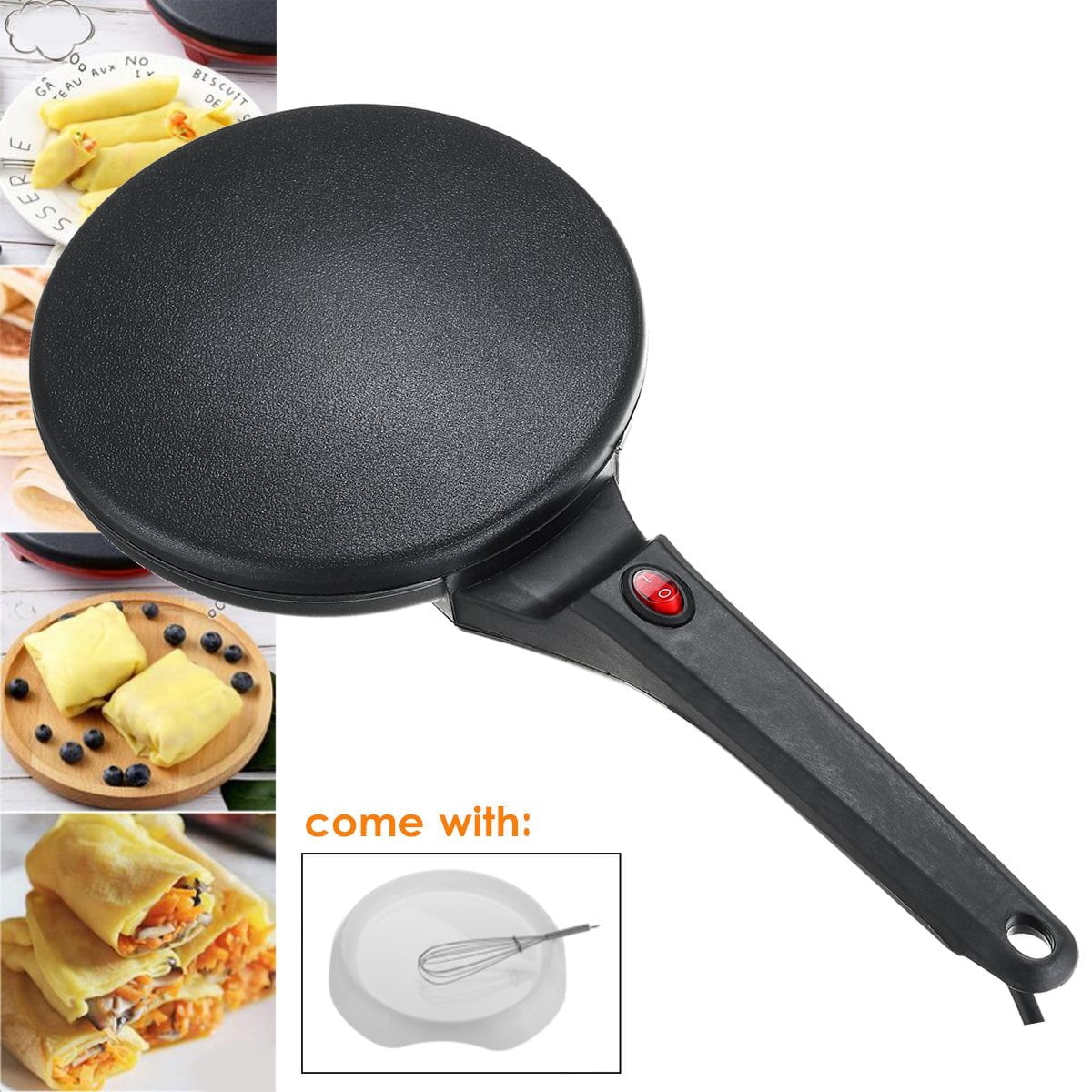 Bacon Portable Electric Crepe Maker Pancakes Tortilla Red Blintzes Automatic Temperature Control for Crepes 110V Electric Griddle Non-stick Easy-cleaning Crepe Pan 