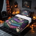 thumbnail image 3 of Homewish Halloween Skull Twin Sheets, Magical Book Print Bedding, Dark Purple Green Blue, 3pcs (1 Flat Sheet, 1 Fitted Sheet and 1 Pillowcase), 3 of 6