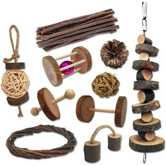 10 Pack Small Animal Combo Wood Activity Toys, Hamsters Chew Toys, Rat Chinchilla Snacks Toys for Pets Accessories - Home Improvement.