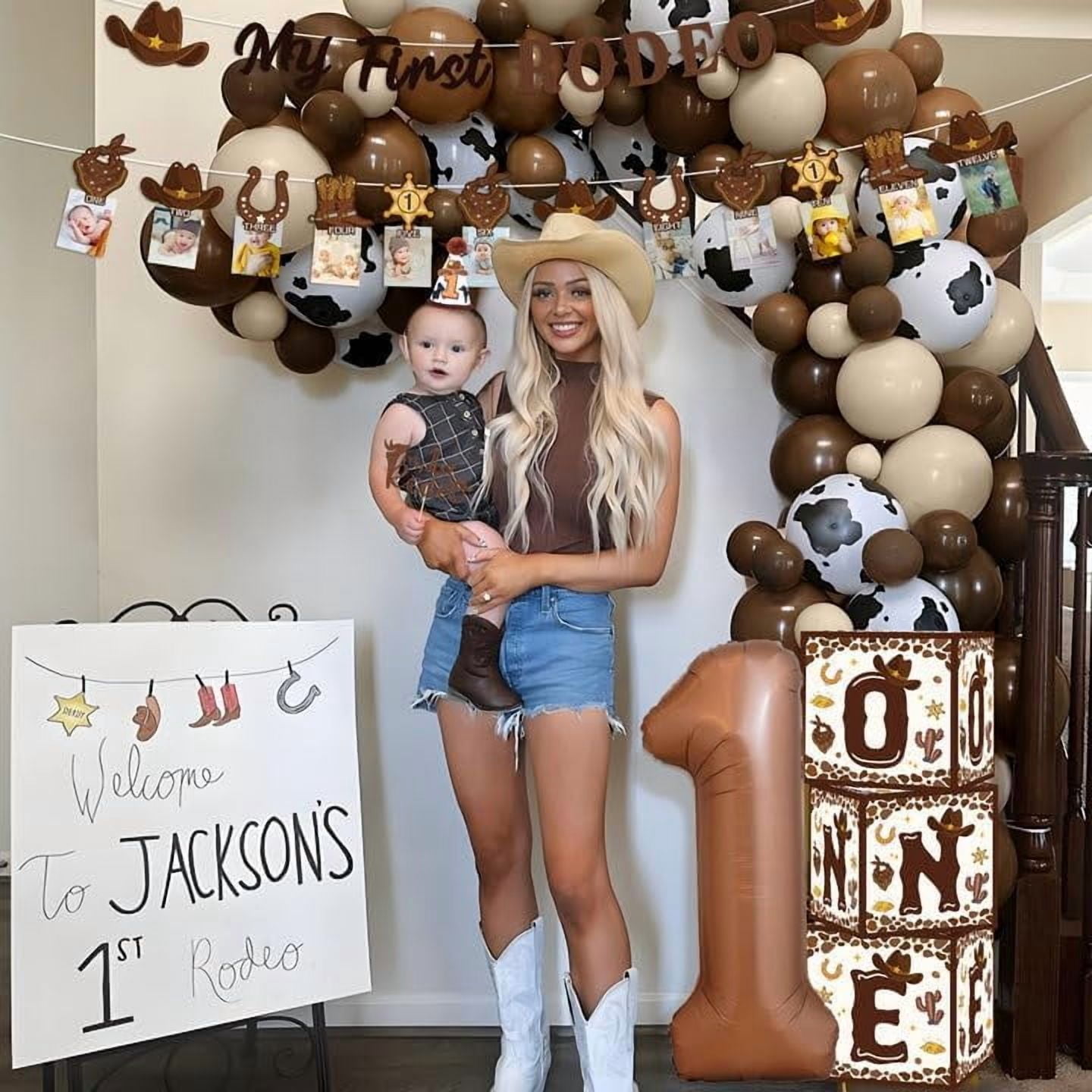 My First Rodeo Decorations Boy, Western Cowboy 1st Birthday Party Decorations, Western Balloon Arch Kit Cowboy Party Supplies Backdrop Photo Banner Tablecloth for 1st Rodeo Birthday Party Decor Boy