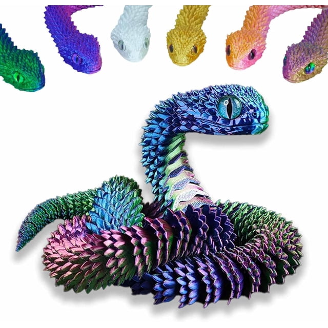3D Printed Snake Toys 3D Printed Animals Snake Pet Movable Joint Fidget Toys, 3D Printed Animals Toy Adults Fidget Toys,3D Printed Fidget Toys for Home Office Decor (17.7‘ 3 Color)