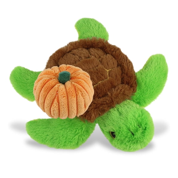 DolliBu Big Eye Plush Sea Turtle Stuffed Animal with Pumpkin Plush Decor - Sea Turtle Plush Animal for Fall, Halloween and Thanksgiving, Pumpkin Toy for Baby, Kids, Adults - 8.75 Inches