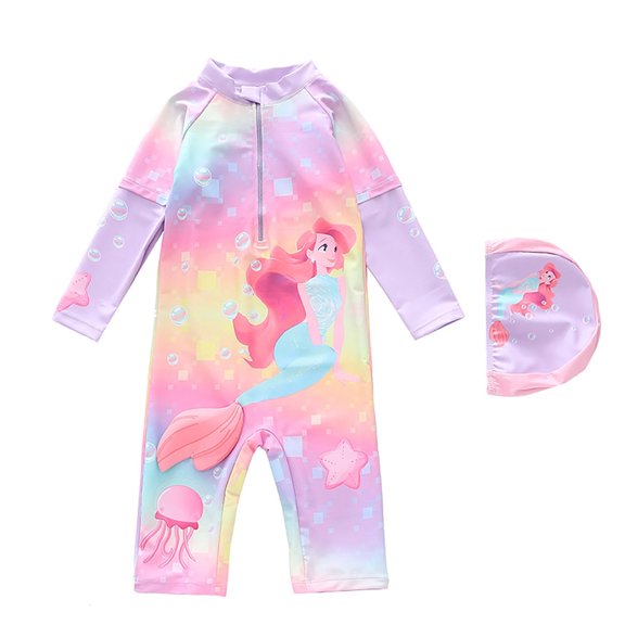 Shadoumai Girls Swimsuit Long Sleeve Bathing With Hood UPF 50 Sun Rash Guard For Kids Beach Pool