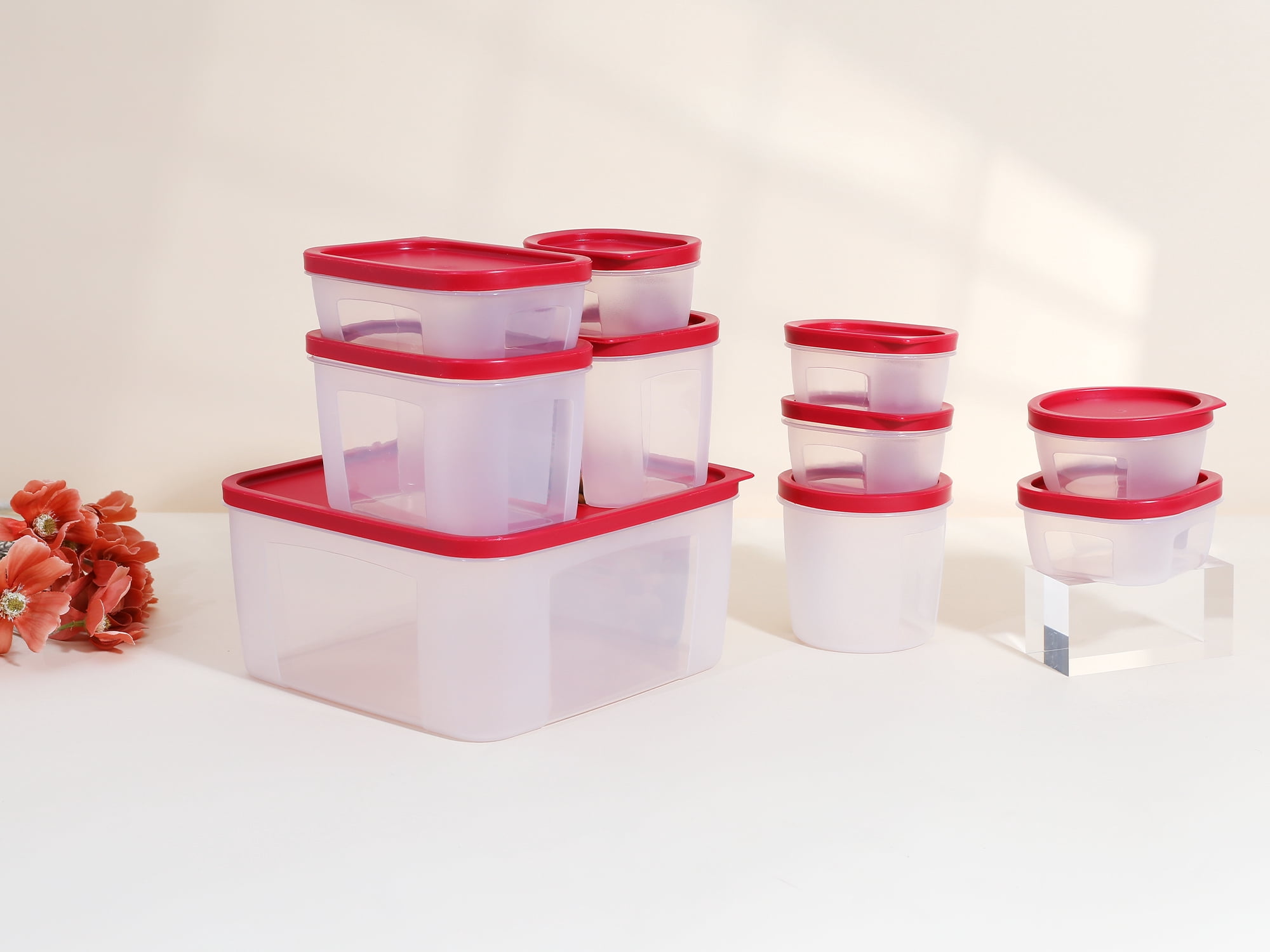 Unique Bargains Food Storage Containers Stackable Lunch Box 10 Packs Red