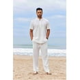 thumbnail image 3 of COOFANDY Men's 2 Piece Cotton Sets Casual Short Sleeve Henley Shirts and Yoga Beach Pants with Pockets Summer Vacation Outfit, 3 of 9