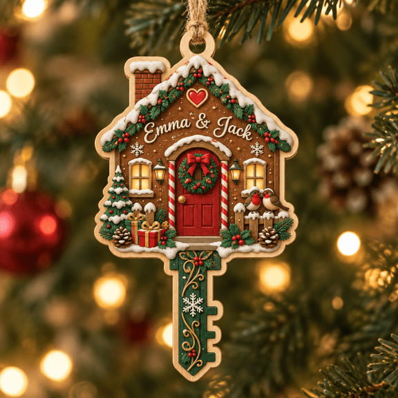 Personalized Gingerbread House Wooden Christmas Ornament for New Home