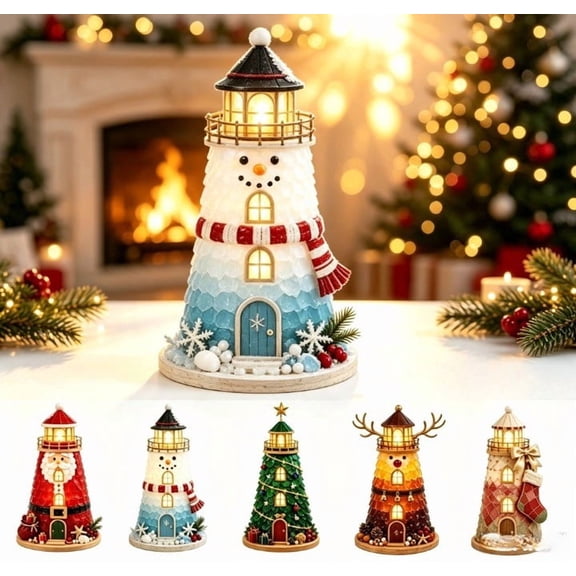 Beginner-Friendly DIY Lighted Snowman Sea Glass-Style Lighthouse Kit, Christmas DIY Lighthouse Kit with Pieces, 3D Handmade Craft Kit, Holiday Home Decor Christmas Tree