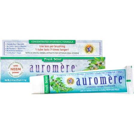 Auromere Ayurvedic Herbal Toothpaste, Fresh Mint 4.16 oz, Fluoride-Free, Vegan