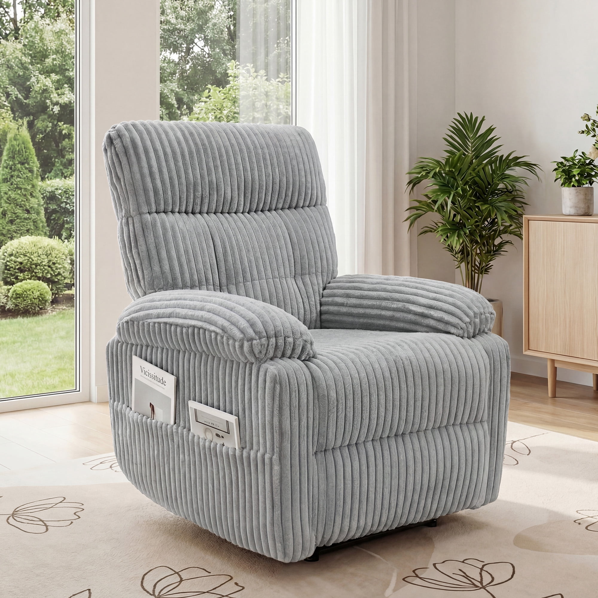INNOVAR Recliner Sofa for Adults, Zero Gravity Reclining Chair, Oversized Electric Recliners Elderly Chair W/Storage Pockets for Home Living Room,Corduroy,Grey