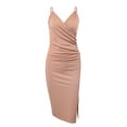 thumbnail image 1 of Vestido midi de fiesta de cóctel ajustado con abertura y manga larga con cuello en V para mujer Zhivalor BST2000103-3, 1 of 6