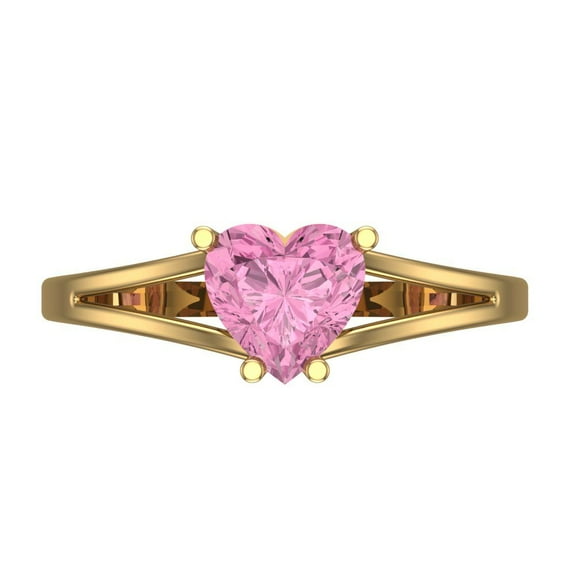 1 ct Heart Cut Simulated Pink Diamond Solitaire 14K Yellow Gold Womens Engagement Ring