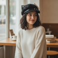 thumbnail image 3 of Slccxzc Black Puppy Ears Beret Hat with Pin Plush Bone Y2K Painter Beanie Women Winter Dog Walking Headwear, 3 of 7