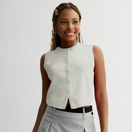Juniors' madden girl Button Front Sweater Vest Color: Ivory Size: MEDIUM