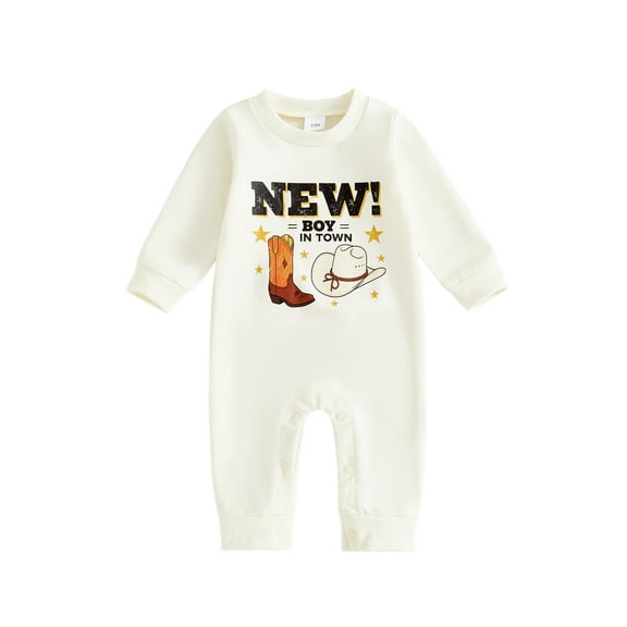 BemeyourBBs Newborn Cowboy Outfit Baby Boy Western Romper Boots Cowboy Hat Print Long Sleeve Infant Boy Jumpsuit Spring Fall Winter Clothes