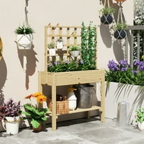 Outsunny Wooden Raised Planter Box with Trellis, Raised Flower Bed with Storage Shelf, Outdoor Garden Planter for Vegetables, Flowers, Herbs