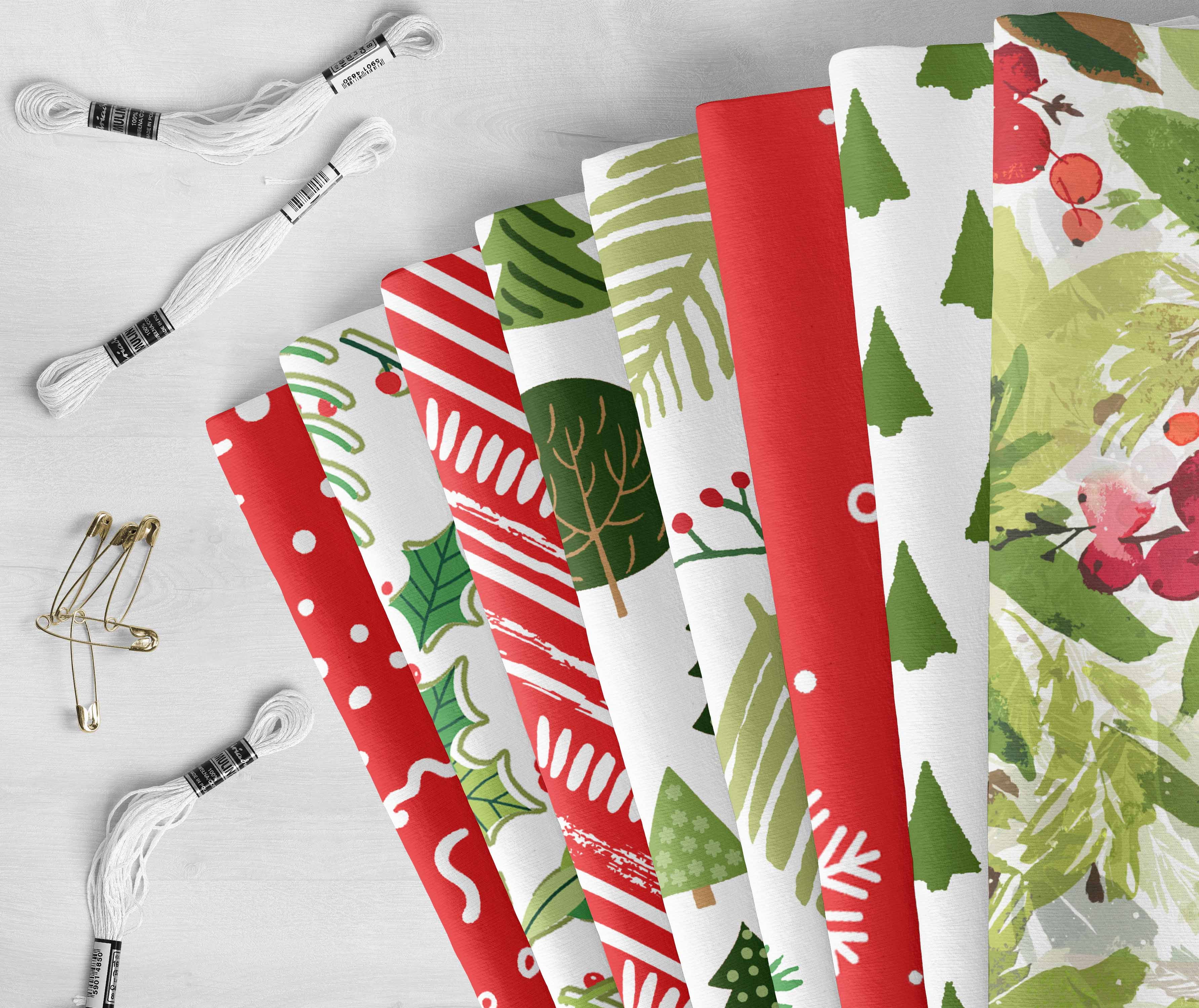Soimoi 8 Pc Fat Quarter Bundle-ChristmasPrint 18"x 22"DIY Patchwork-100% CottonPre-Cut Quilting Fabric Red- White & Green