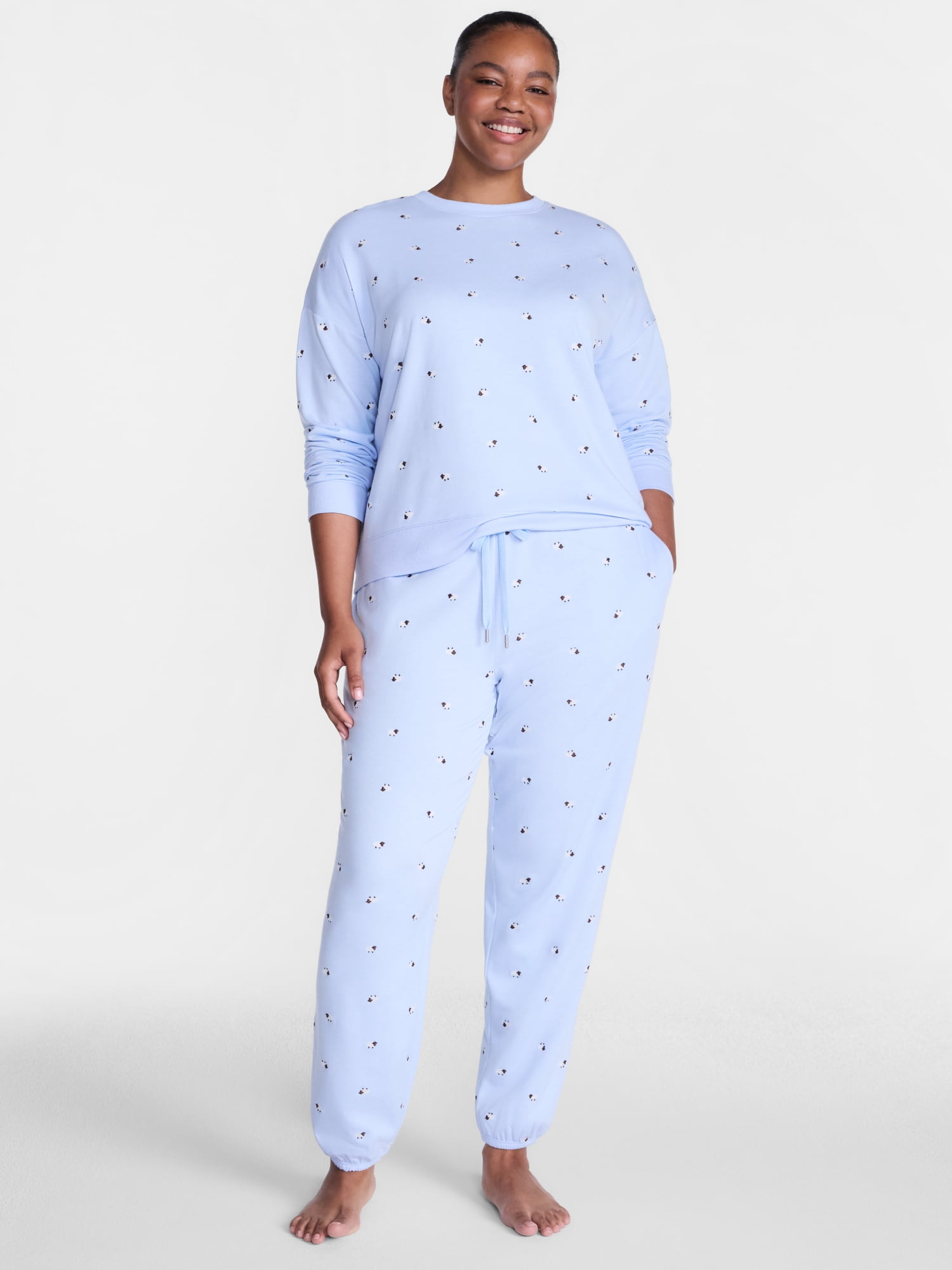 Joyspun Women's Fleece Lounge Sleep Top and Joggers, 2-Piece Pajama Set, Sizes XS-3X