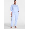 thumbnail image 2 of Joyspun Women's Fleece Crewneck Top and Jogger Pajama Set, 2-Piece, Relaxed Fit, Baby Blue, Size S, 2 of 5