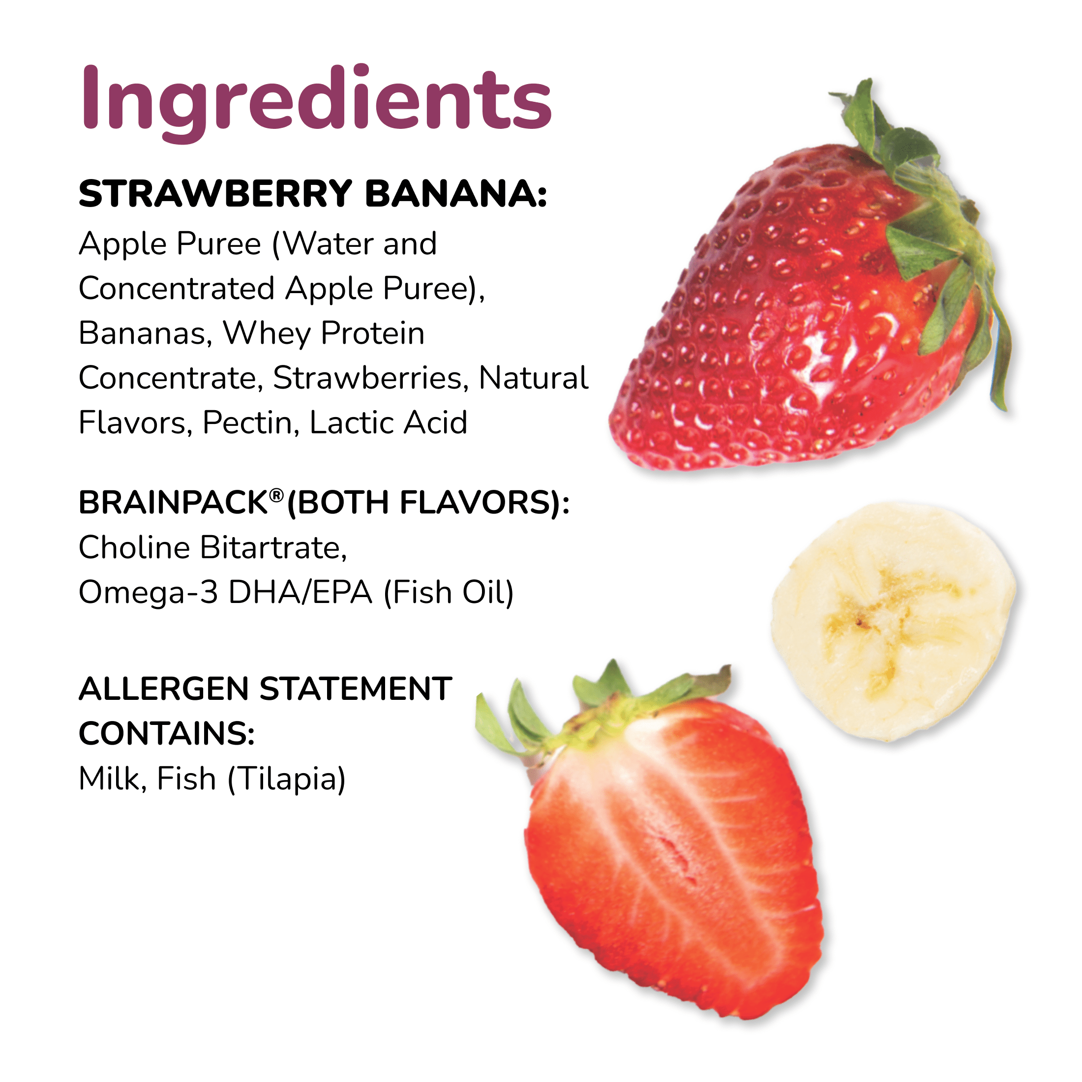 Brainiac Protein Smoothies with Omega-3s, Strawberry Banana, No Sugar Added, 4 oz, 4ct