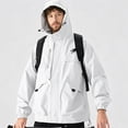 thumbnail image 5 of Windbreaker Jackets for Men Oversized Cargo Multi Pocket Hooded Outdoor Windbreaker Light Water Resistant Street Camping Jacket White M, 5 of 5