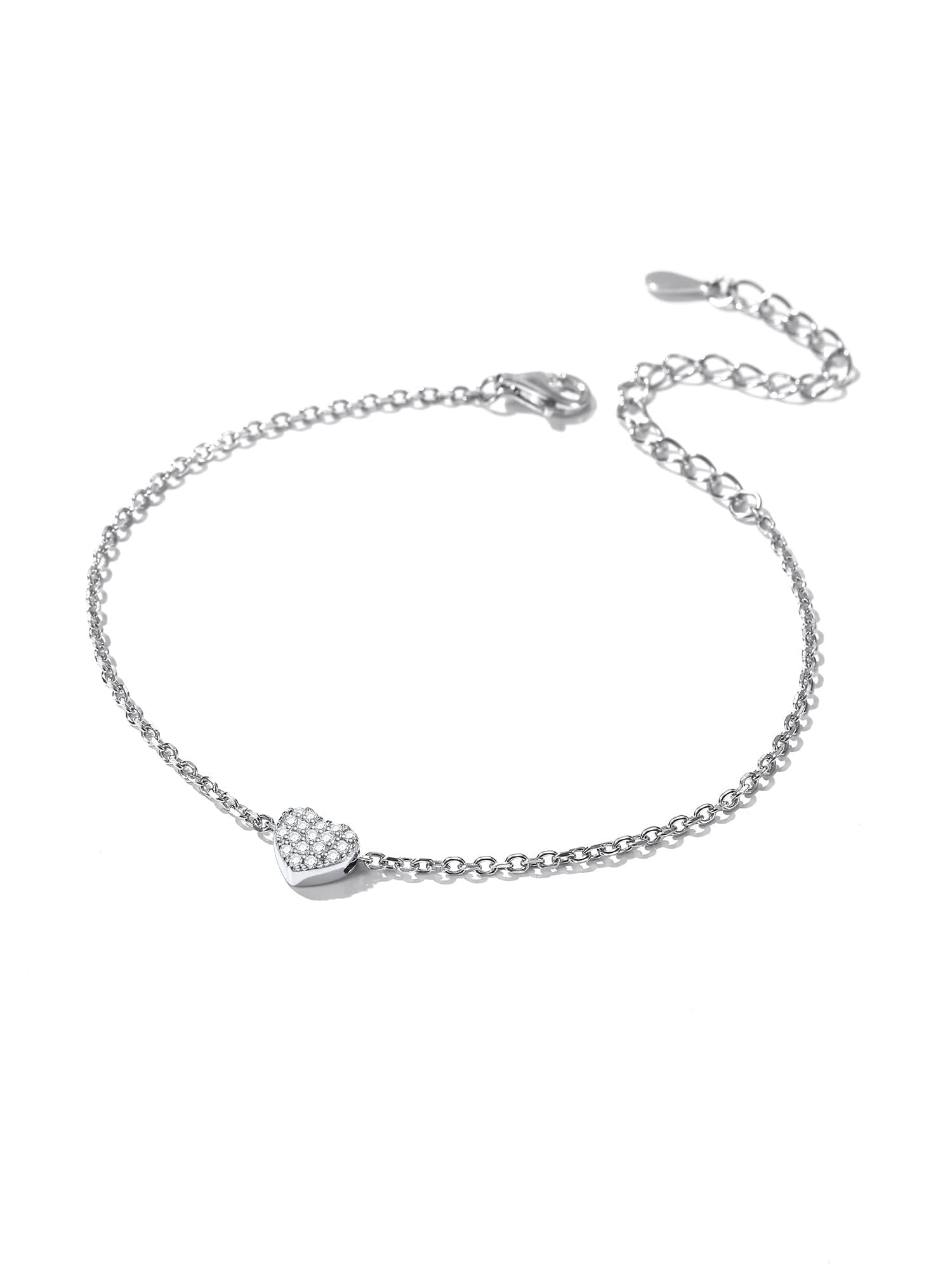 ChicSilver Elegant 925 Sterling Silvery Heary Anklet with Sparkling Cubic Zirconia - Stylish and Refined Design for Daily Wear, Holidays, and Parties