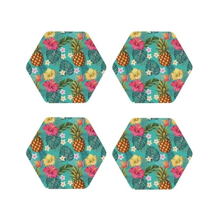 

Fuzoiu Pineapple Print Leather Coasters Set Drink Coasters Set of 4 for Tabletop Protection Durable PVC Coasters Home Décor and Housewarming Gift-Hexagon