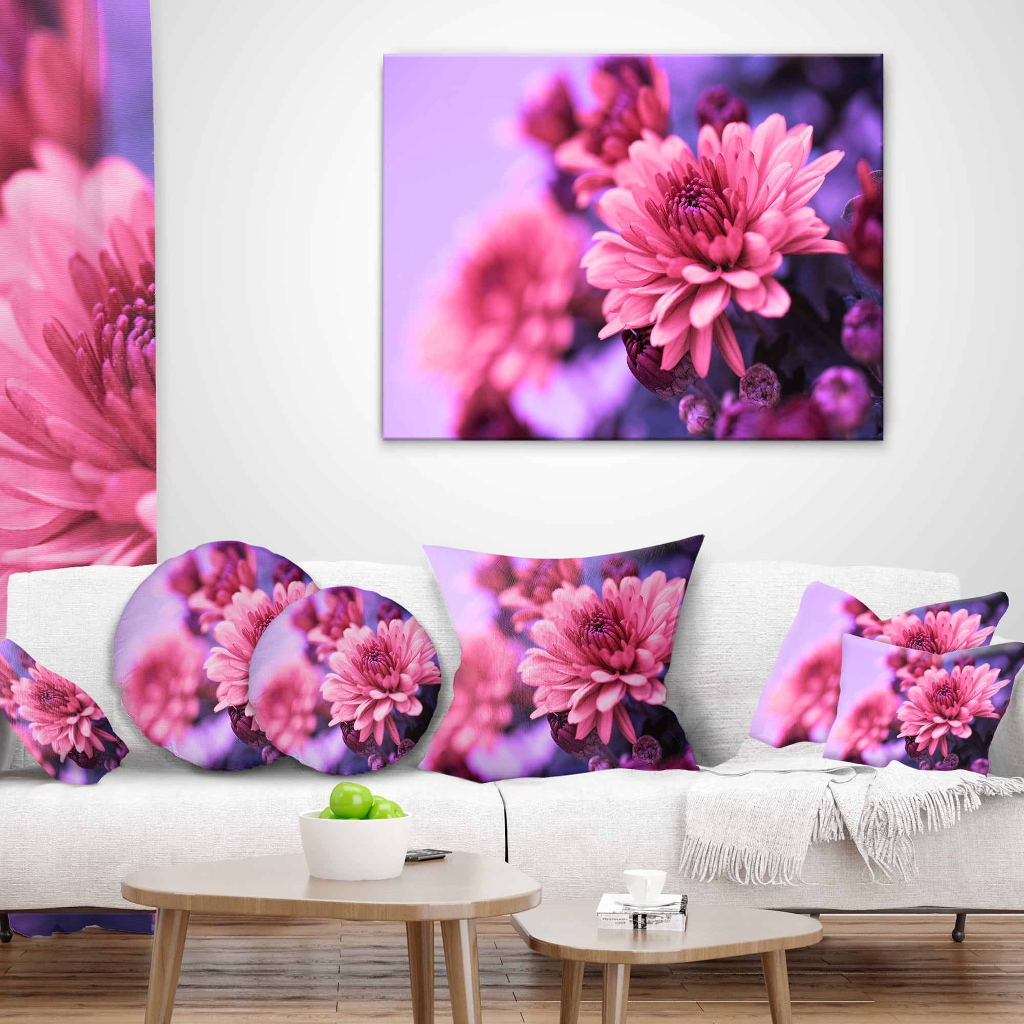 Designart Colorful Autumnal Chrysanthemum - Floral Throw Pillow - 18x18