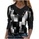 thumbnail image 2 of Puntoco Mujeres Casual Cruz Skew Collar Botones Impreso Blusa de manga larga Camiseta tops Puntoco Puntoco-7307, 2 of 8