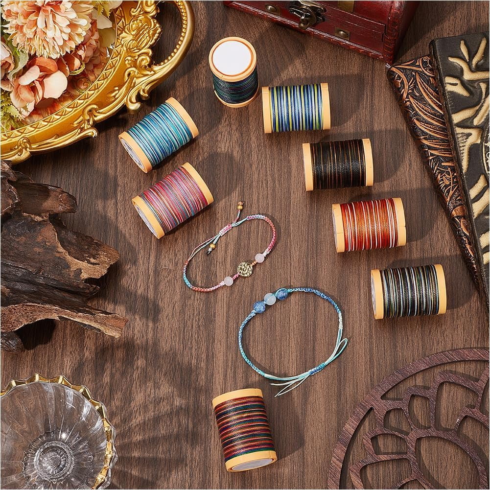 640M/700 Yards 8 Rolls 0.5mm Colorful Wax Thread Beading Cord Waxed Round Polyester Macrame Segmented Dyeing String Ropes for Jewelry Making Bracelets Beading Sewing DIY Crafting Polyester