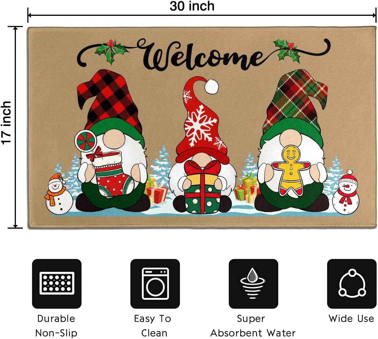 Christmas Door Mat Christmas Rug Christmas Decorations Gnome Christmas Rug Christmas Welcome Mat Indoor Winter Door Mat Outdoor 30"x17"