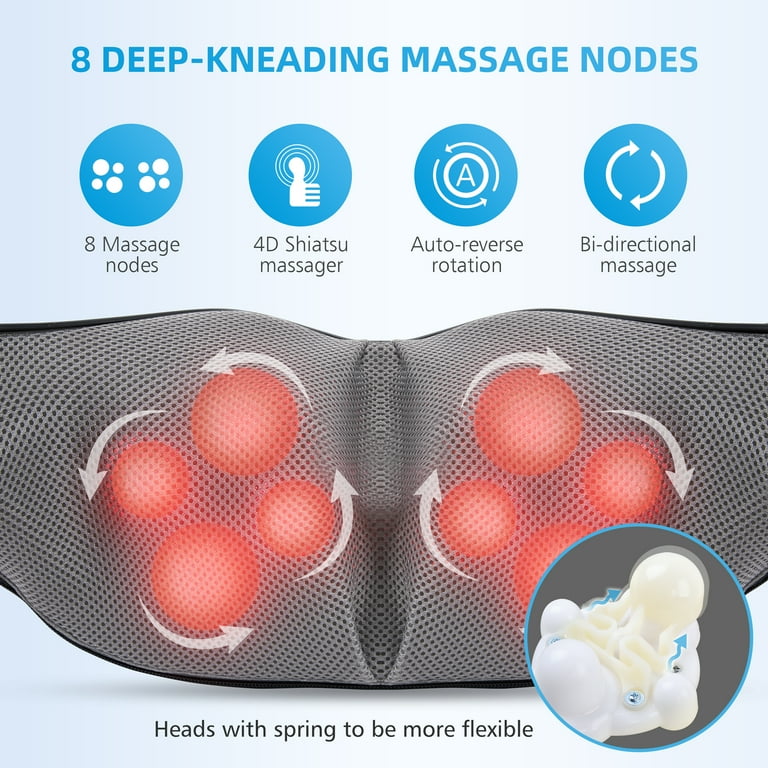 Neck Back Massager with Heat, 4D Shiatsu Shoulder Massager
