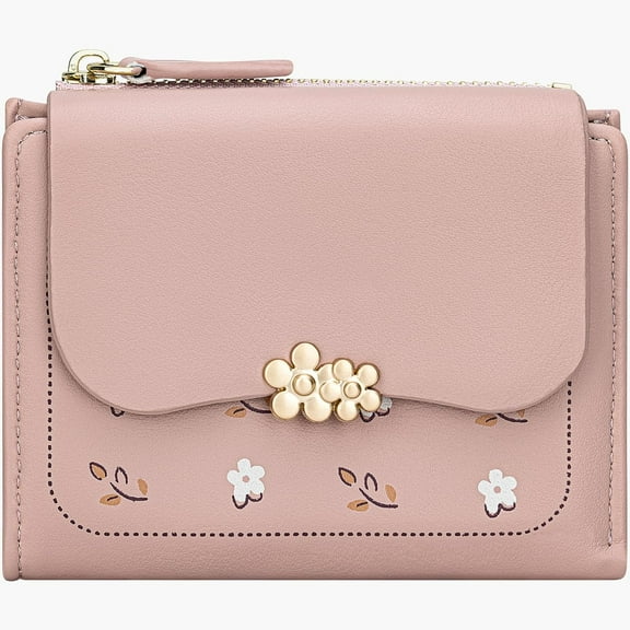Wallet for Women, Small Cute Bi-fold RFID Blocking Women’s Wallet with Zipper Coin Purse and Card Holder (Pink)