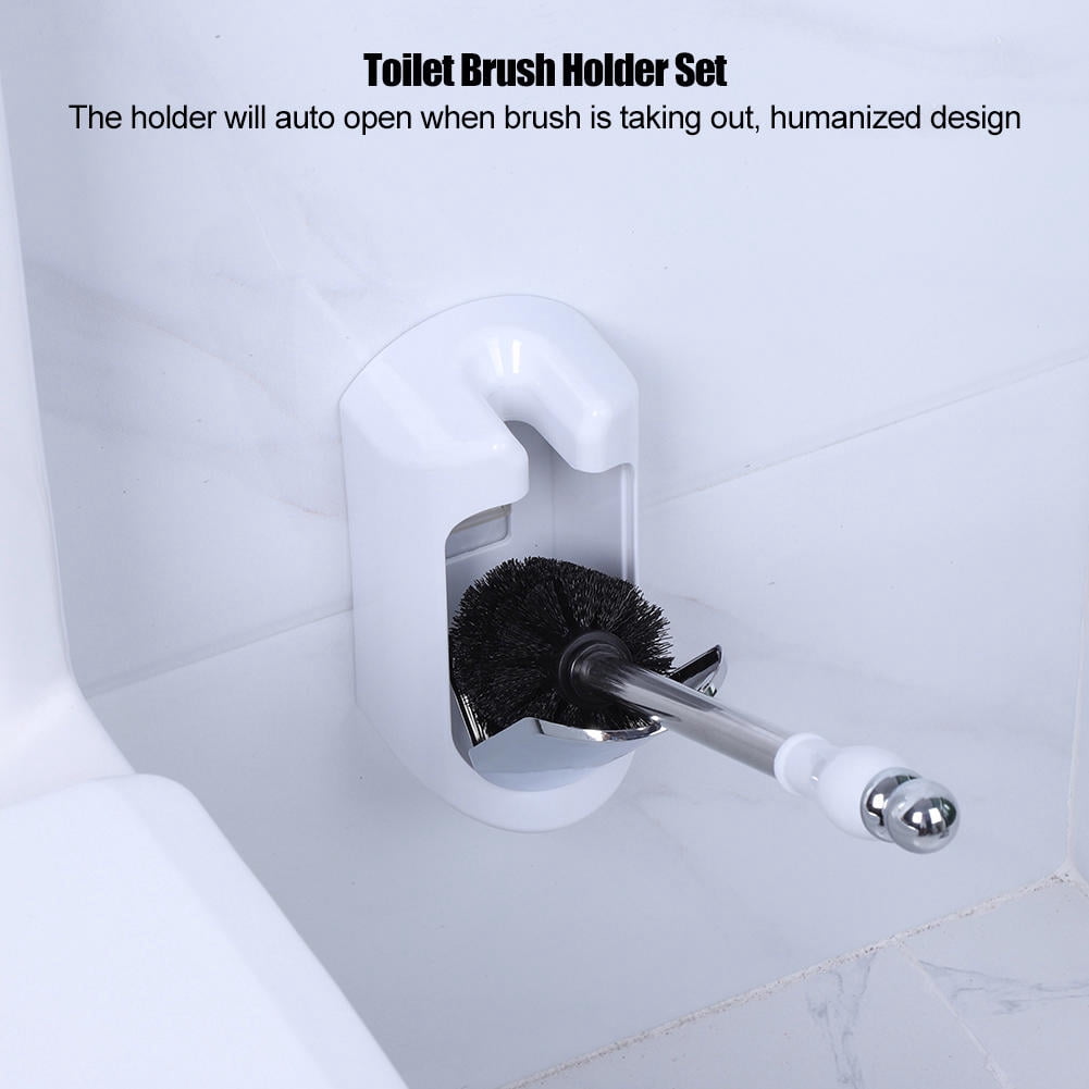 BIMZUC Premium Toilet Brush & Holder Set – Durable Stainless Steel Handle, Thick Plastic Bristles, Detachable Brush Head, Wall‑Mounting Adhesive, White