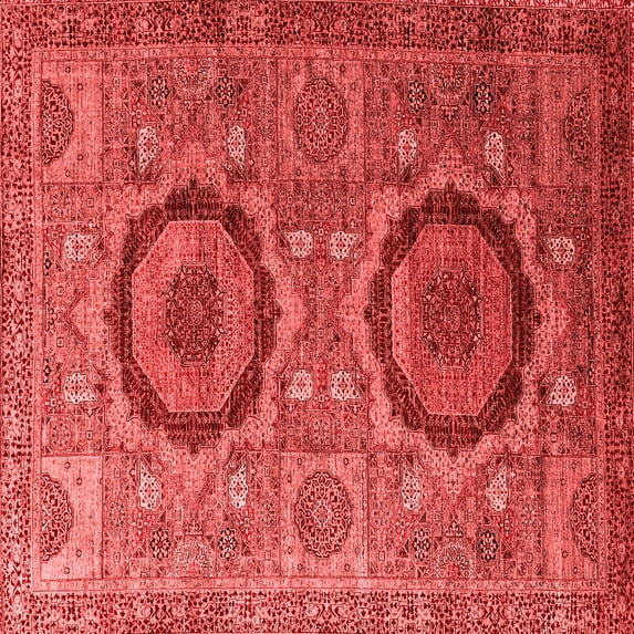 Ahgly Company Machine Washable Indoor Square Abstract Red Modern Area Rugs, 3' Square