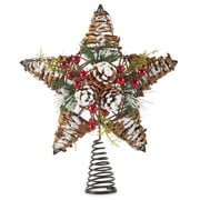 Holiday Time Natural Frosted Pinecones/ Rattan Star Christmas Tree Topper