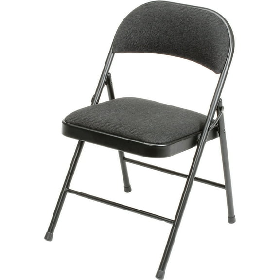 Steel Frame Folding Chair, Padded Fabric Seat and Back, Black, Lot of 4