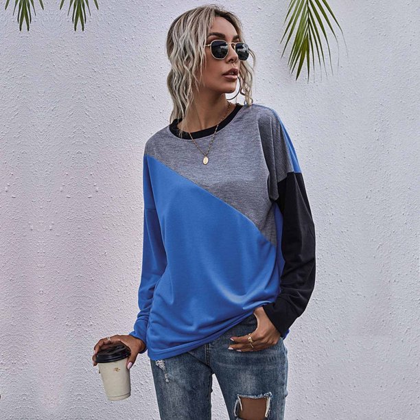 ICHUANYI liquidación de las mujeres 2022 Otoño e Invierno Costuras holgadas cuello redondo de manga larga Top Fondo contraste Color suéter ICHUANYI WER202308245669