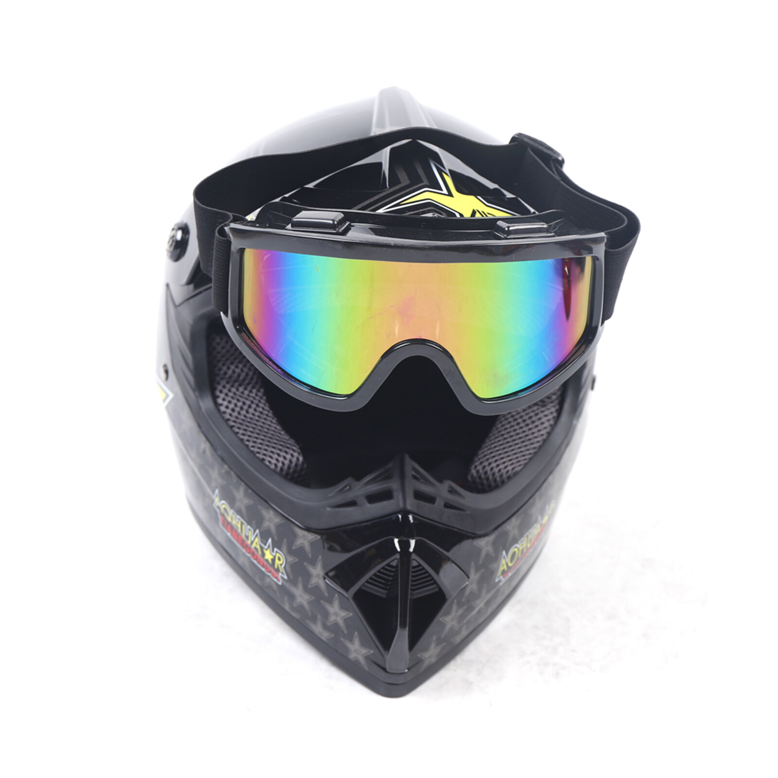 Motorcycle Helmet Set with Goggles & Gloves, Black, ATV Motocross Dirt Bike Off-Road Helmet for 22.44-22.83in Head Circumference