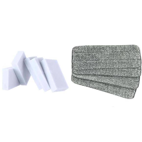 100Pcs Eraser Melamine Foam Cleaner Magic Sponge & 10PCS Microfiber Mop Pads House Floor Cleaning Flat Mop