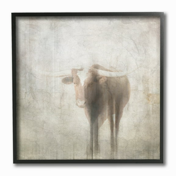 The Stupell Home Decor Washed Out Distressed Surface Rustic Bull Portrait Framed Art, 12 x 12
