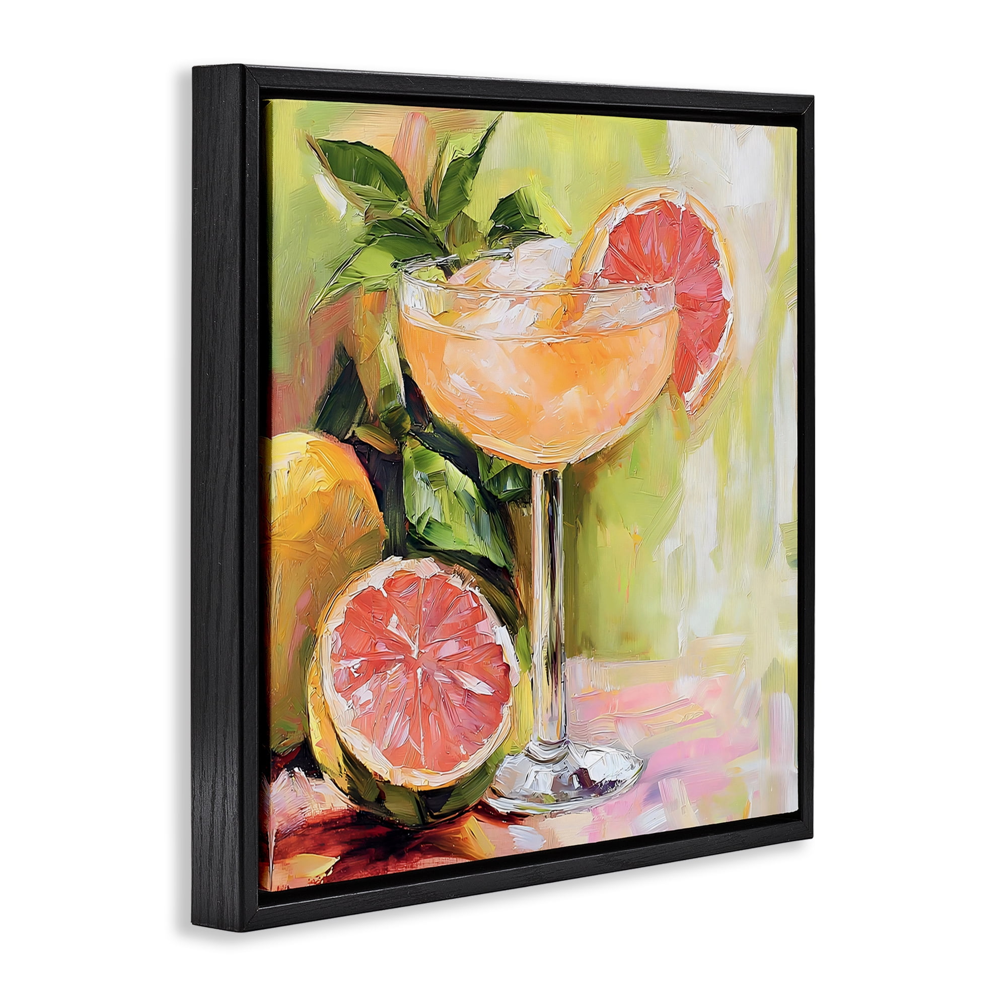 Stupell Industries Grapefruit Summer Cocktail Black Framed Floater Canvas Wall Art, design by Riley B