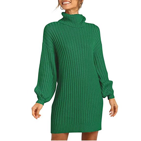 DailyTrove Women's Turtleneck Fit & Flare Dress, Long Sleeve, Casual Office & Evening Wear, Soft Wool Blend, Relaxed Fit, Plus Size Friendly