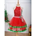 thumbnail image 3 of YONGHS Girls Christmas Santa Elf Costume Sequins Ballet Dance Ice Skating Performance Leotard Dress Red 8, 3 of 7
