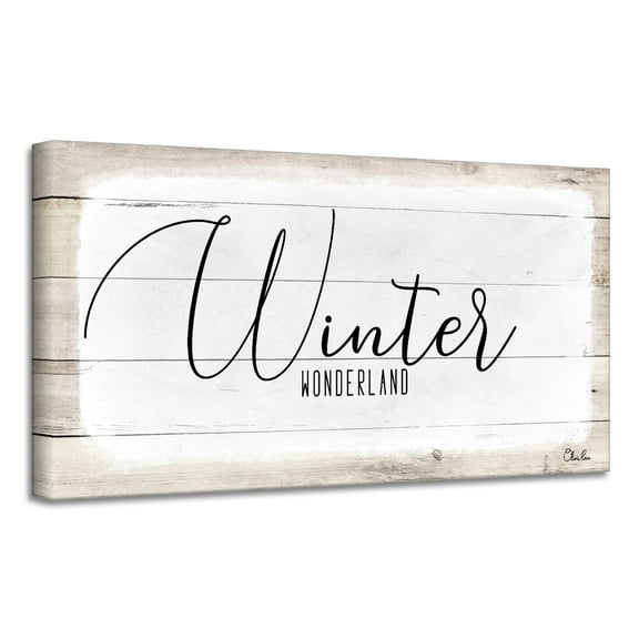 Beige and White 'Winter Wonderland' Christmas Canvas Wall Art Decor 8" x 16"