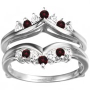 10k Solid Gold Diamonds(G,I2)and Ruby Traditional Chevron Style Ring Guard (0.25ctw)
