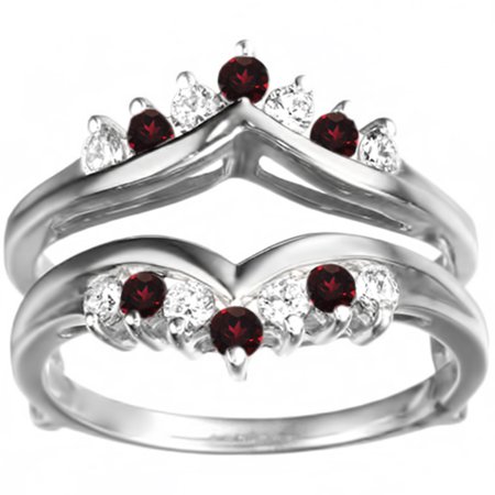 10k Solid Gold Diamonds(G,I2)and Ruby Traditional Chevron Style Ring Guard (0.25ctw)