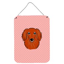 Caroline's Treasures BB1214DS1216 Checkerboard Pink Longhair Red Dachshund Wall or Door Hanging Prints, 12x16,