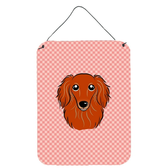 Caroline's Treasures BB1214DS1216 Checkerboard Pink Longhair Red Dachshund Wall or Door Hanging Prints, 12x16,